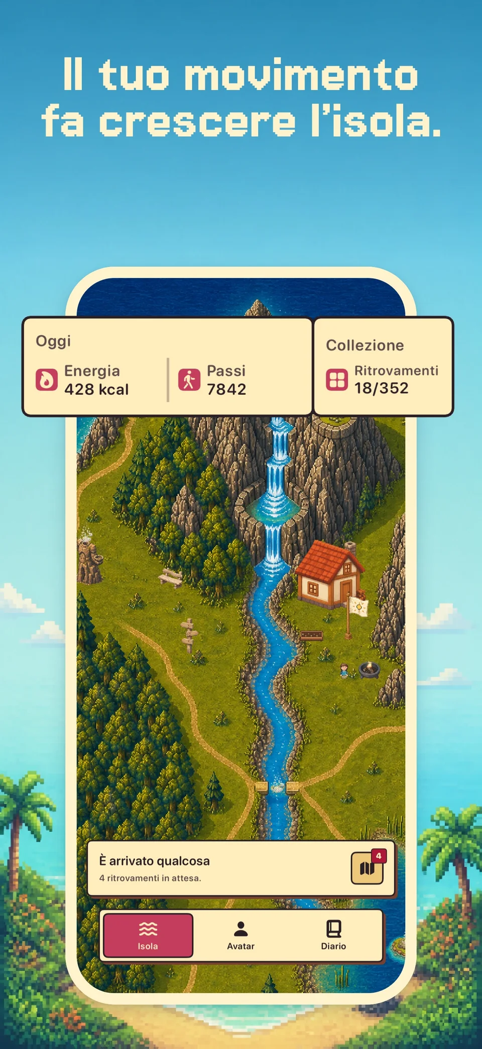 Health Island su iPhone, con movimento, isola personale e collezione.