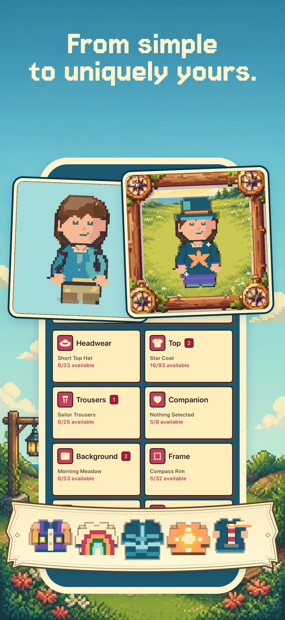 Two avatar looks and a selection of clothes in Health Island on iPhone.