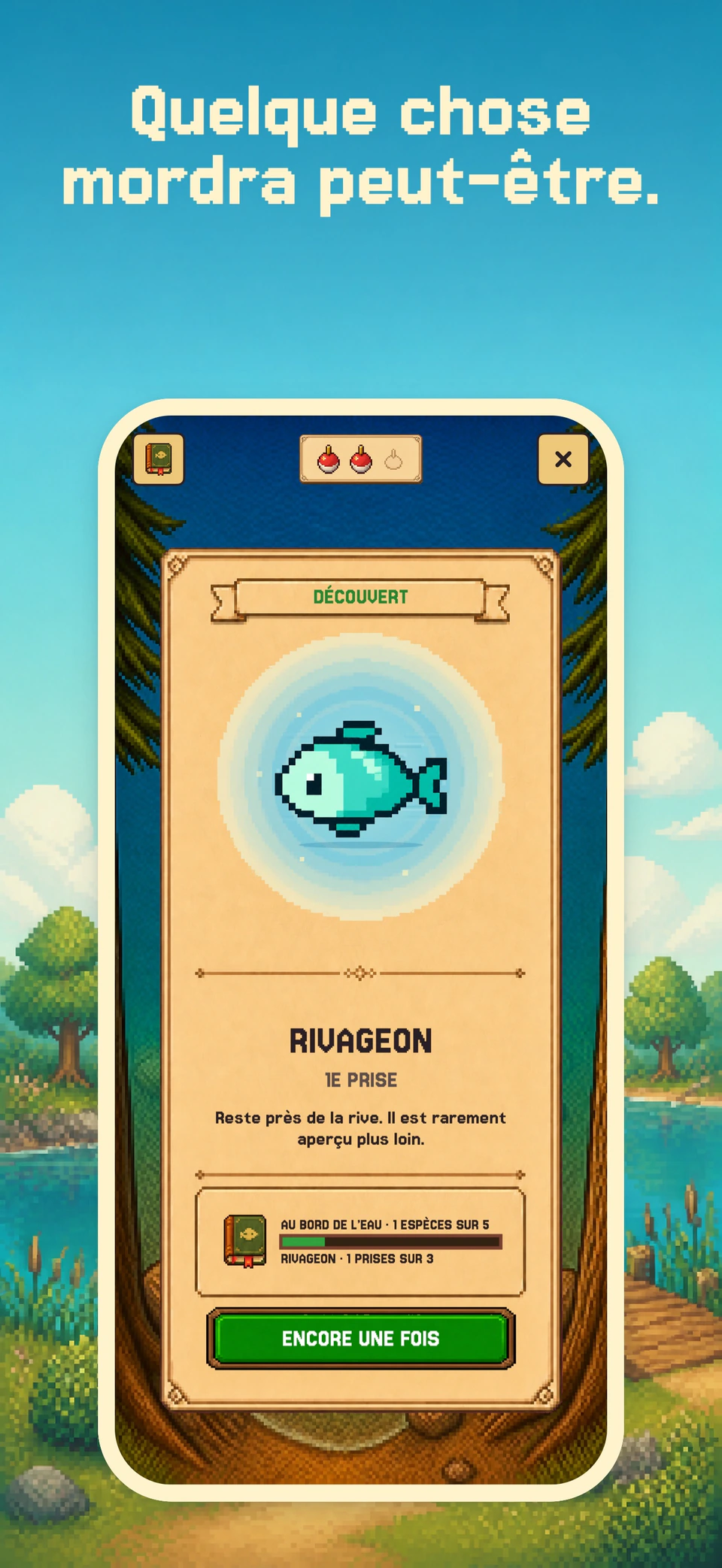 Une prise et un poisson tout juste découvert dans le carnet de pêche de Health Island sur iPhone.